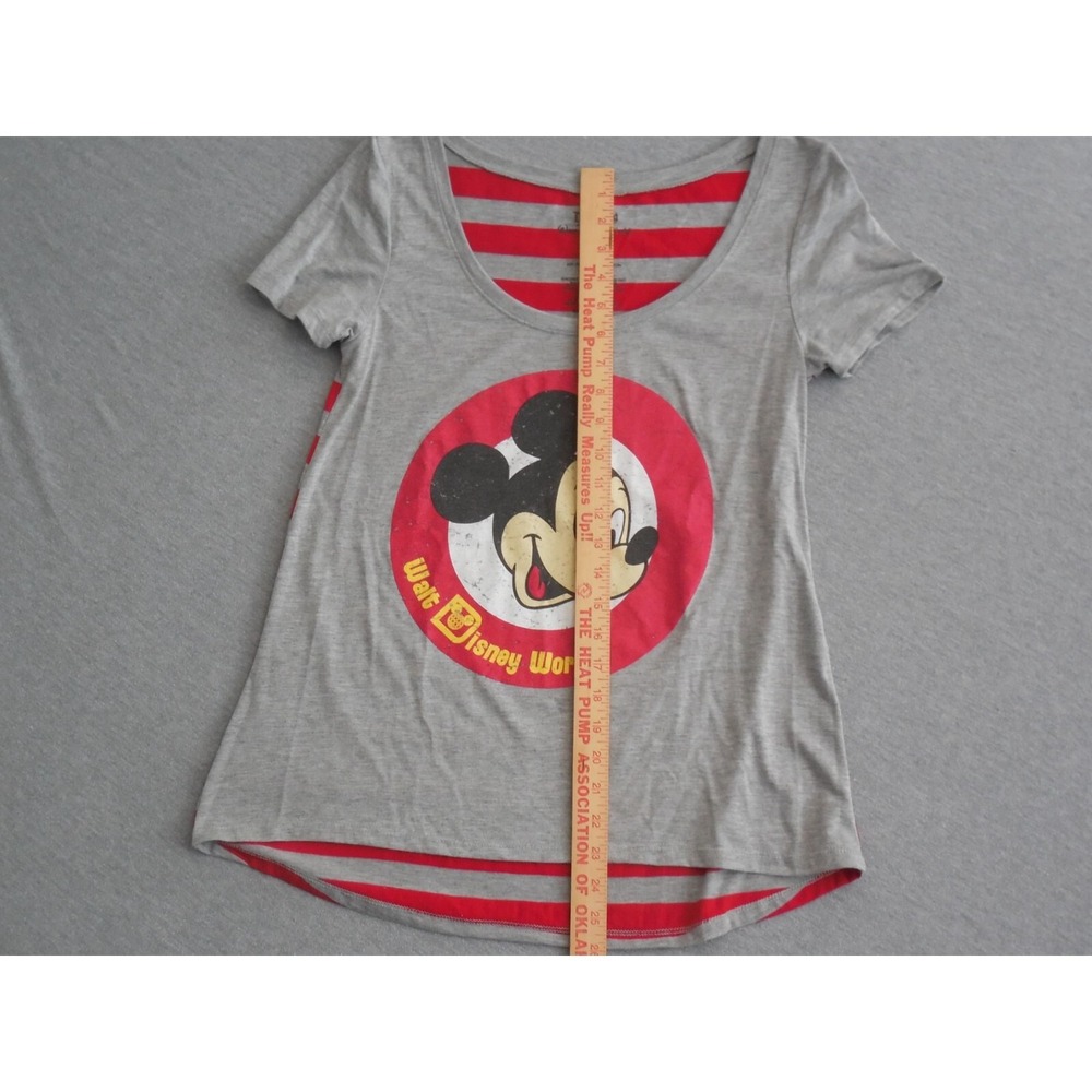 Walt Disney World Womens M Mickey Mouse Graphic Striped Short Sleeve Gray TShirt - Picture 4 of 6